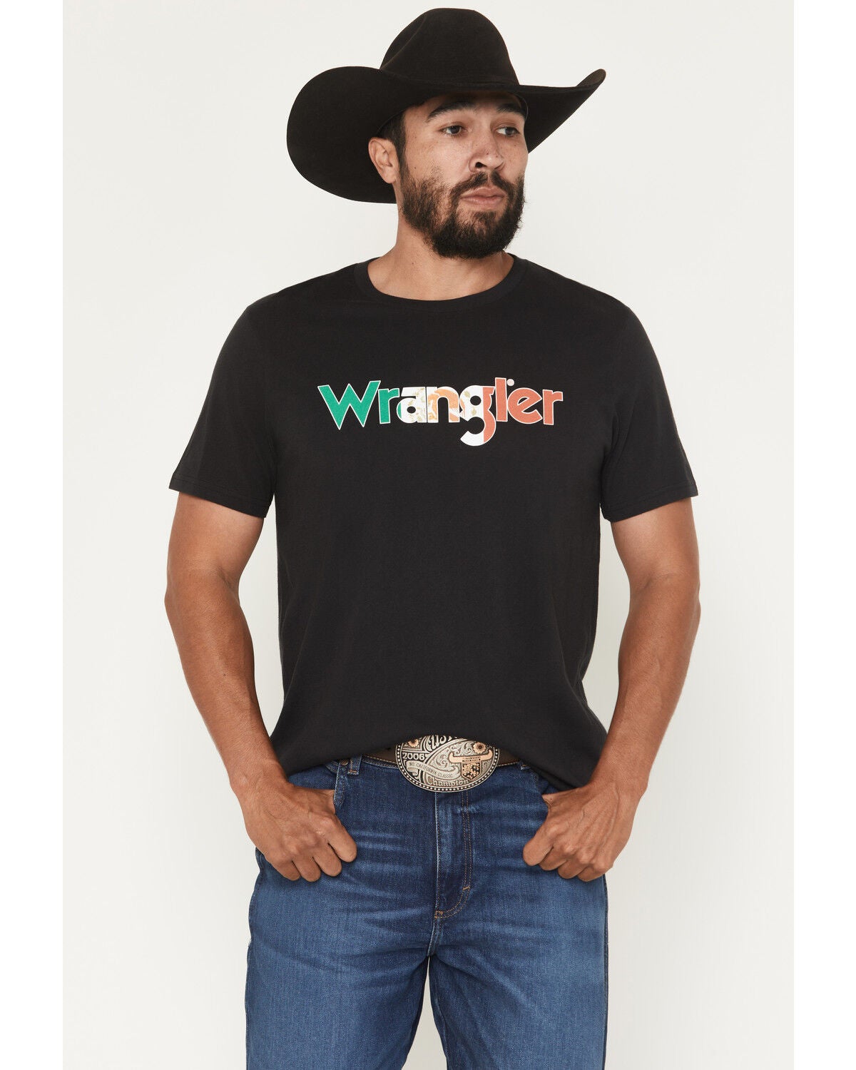 Image #1 - Wrangler Men's Boot Barn Exclusive Mexico Logo Short Sleeve Graphic T-Shirt, Black, hi-res