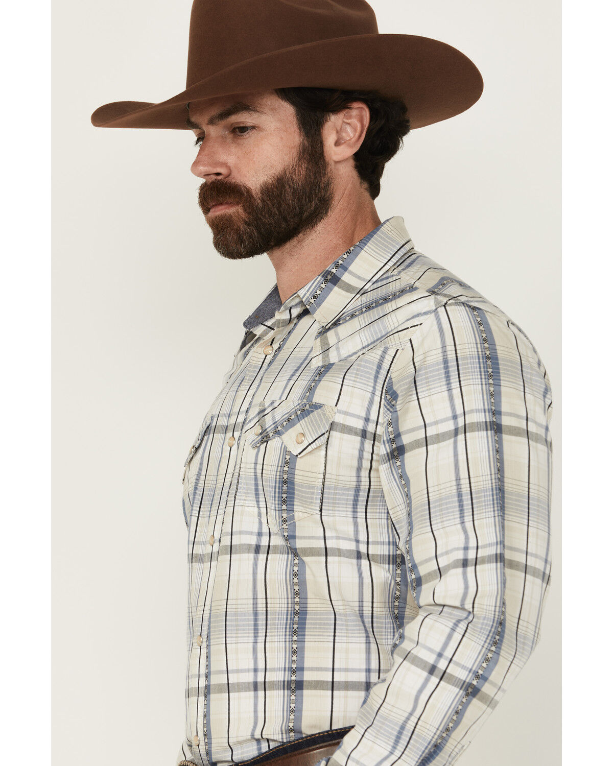 Image #2 - Cody James Men's Western Wind Plaid Print Long Sleeve Snap Western Shirt, Cream, hi-res