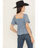 Image #4 - Angie Women's Eyelet Short Puff Sleeve Shirt, Blue, hi-res