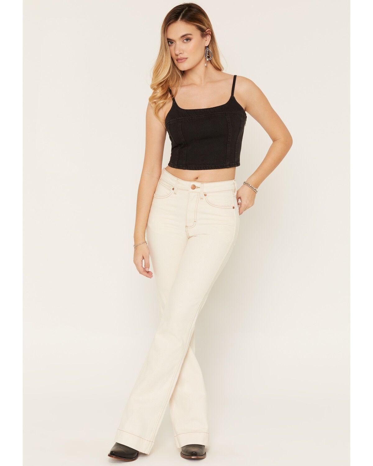 Image #1 - Wrangler Retro Women's Allie High Rise Bailey Trouser Stretch Denim Jeans, White, hi-res