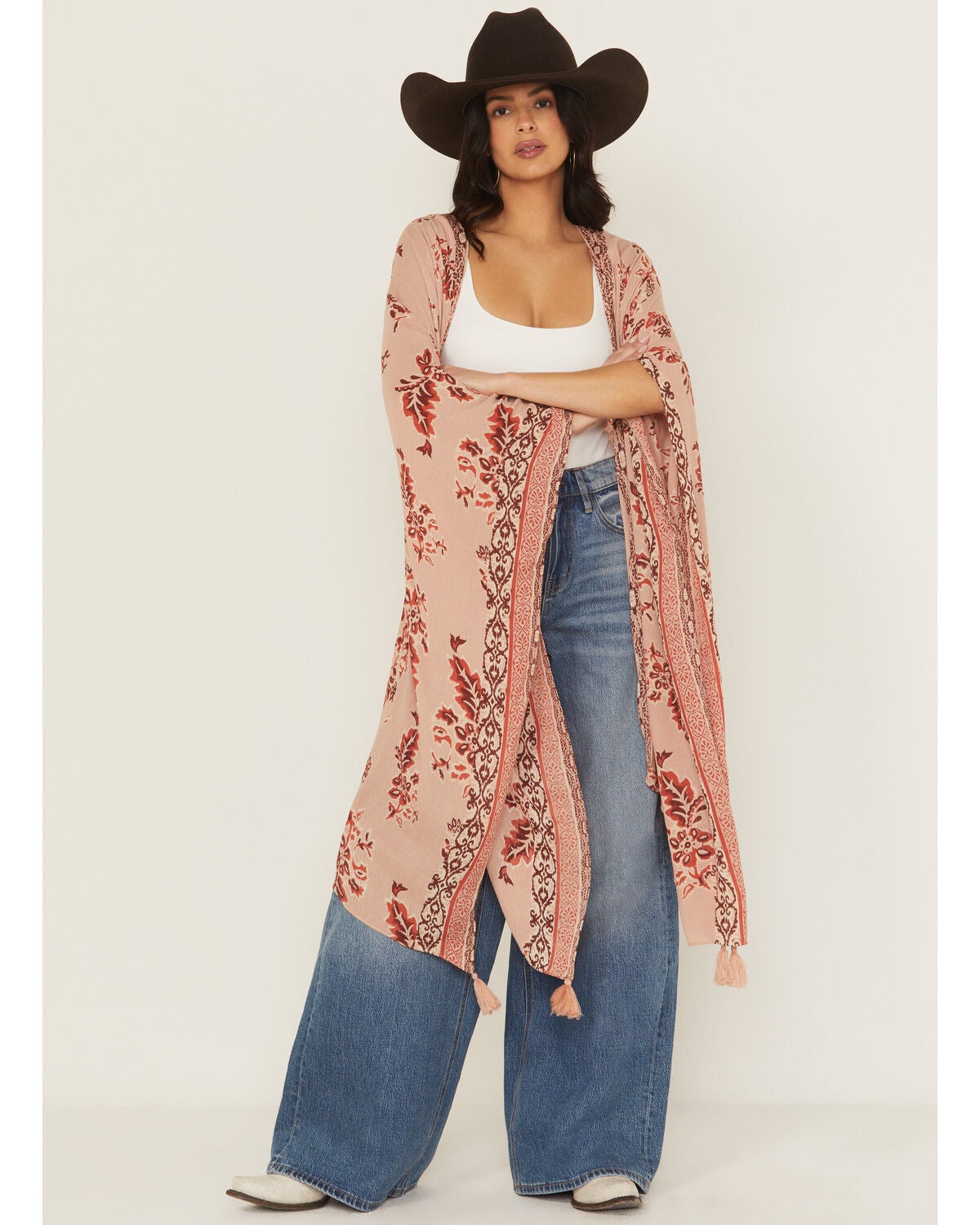 Shyanne Women's Floral Print Crinkle Shawl, Light Pink, hi-res