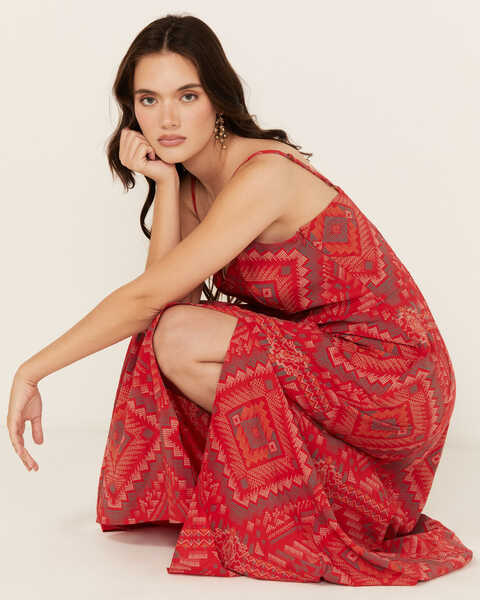 Image #1 - Wrangler Women's Southwestern Geo Print Sleeveless Maxi Dress, Red, hi-res
