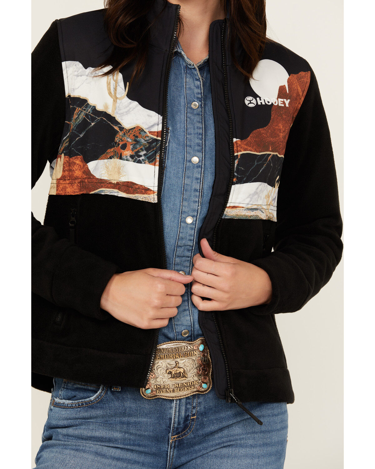 Image #3 - Hooey Women's Landscape Print Tech Fleece Jacket, Black, hi-res