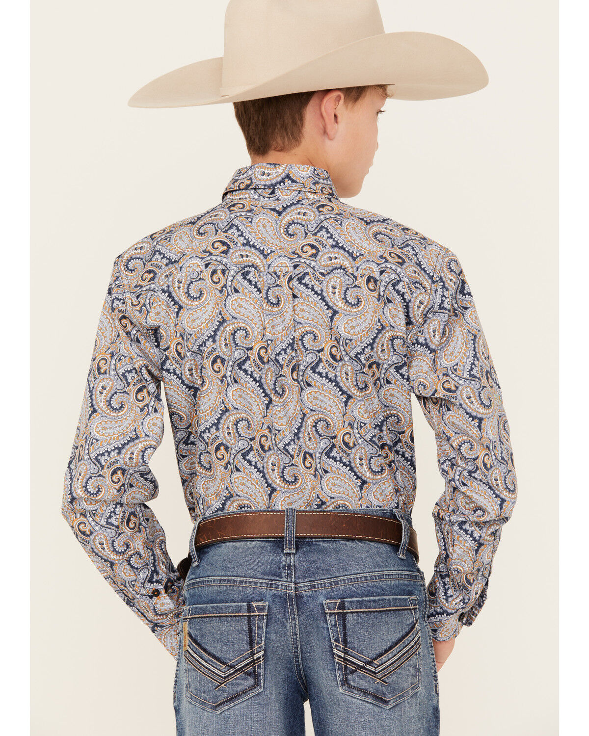 Image #4 - Cinch Boys' Paisley Print Long Sleeve Button Down Western Shirt, Light Blue, hi-res