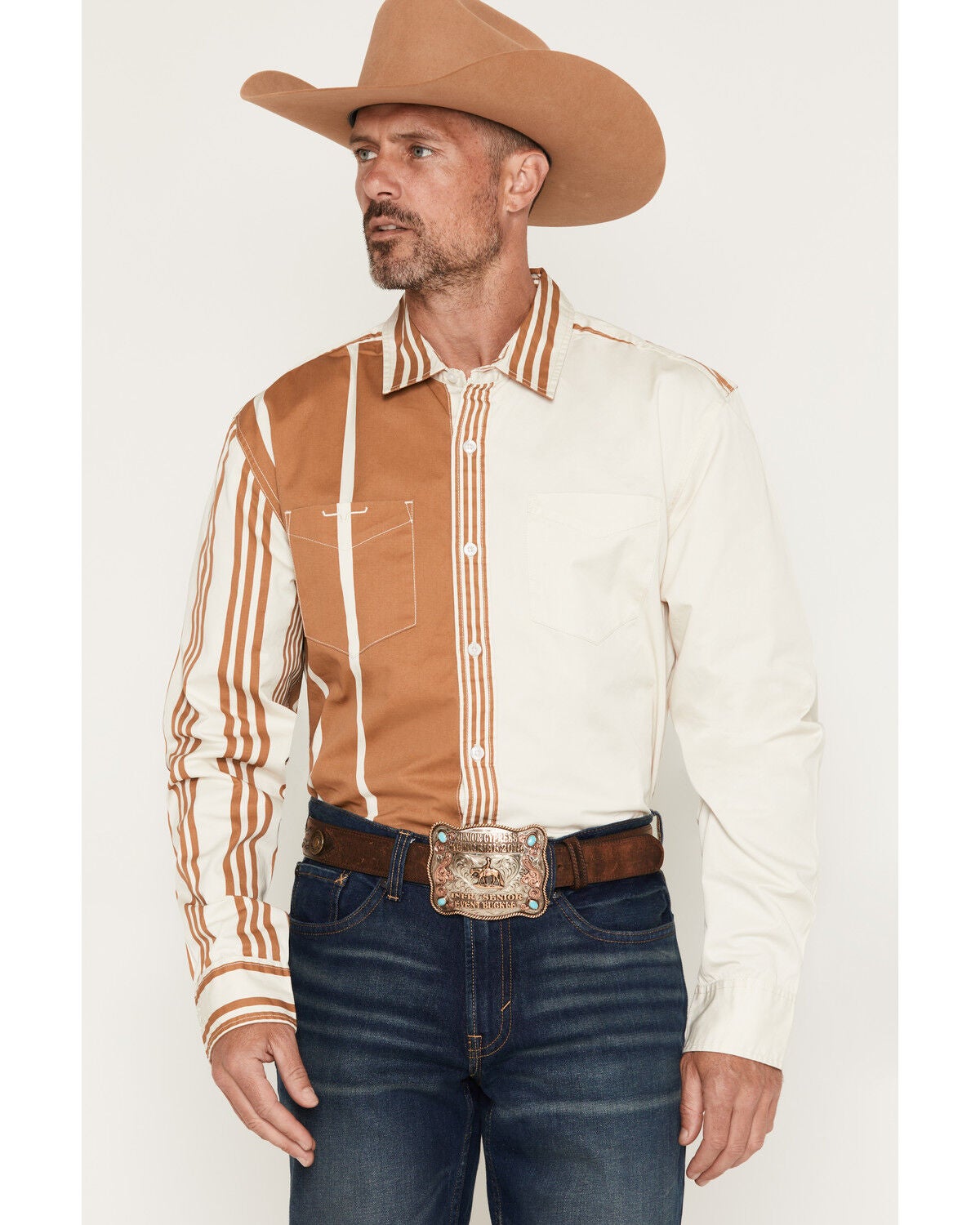 Zach Top X Kimes Ranch Men's Berry Striped Long Sleeve Button-Down Western Shirt, Natural, hi-res