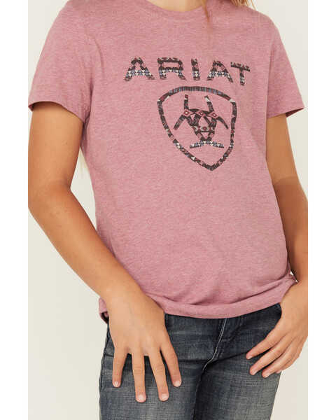 Image #3 - Ariat Girls' Ariat Logo Short Sleeve Graphic Tee, Pink, hi-res