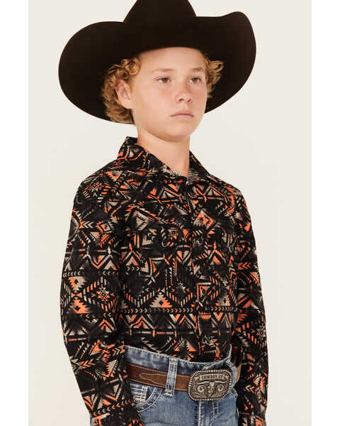 Image #2 - Rock & Roll Denim Boys' Southwestern Print Long Sleeve Snap Shirt, Black, hi-res