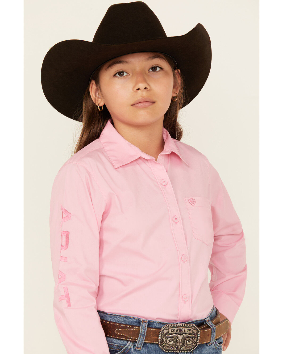 Image #2 - Ariat Girls' Team Kirby Long Sleeve Button-Down Western Shirt, Pink, hi-res