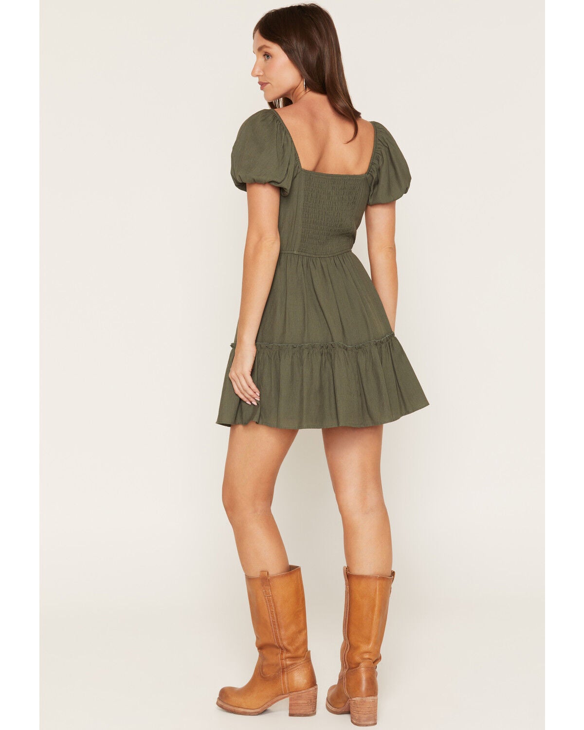 Image #4 - Trixxi Women's Ribbon Trim Short Sleeve Mini Dress, Green, hi-res