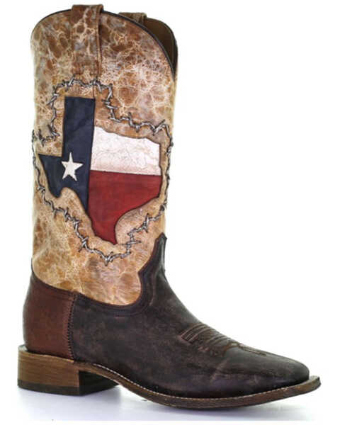 Corral Men's Texas Flag Shaft Western Boots - Broad Square Toe, Brown, hi-res