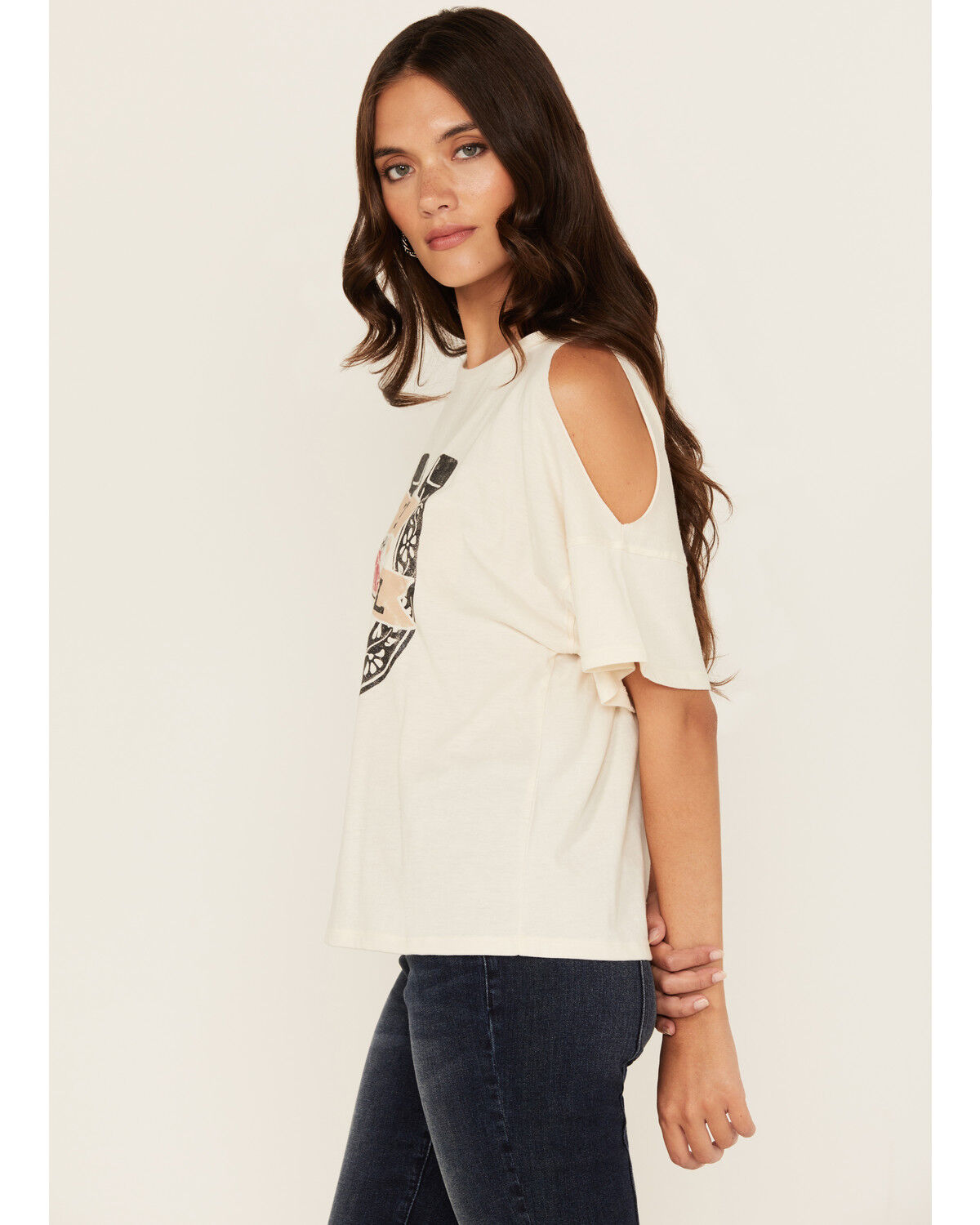 Image #2 - White Crow Women's Raise Hell Cold Shoulder Short Sleeve Graphic Tee, Cream, hi-res