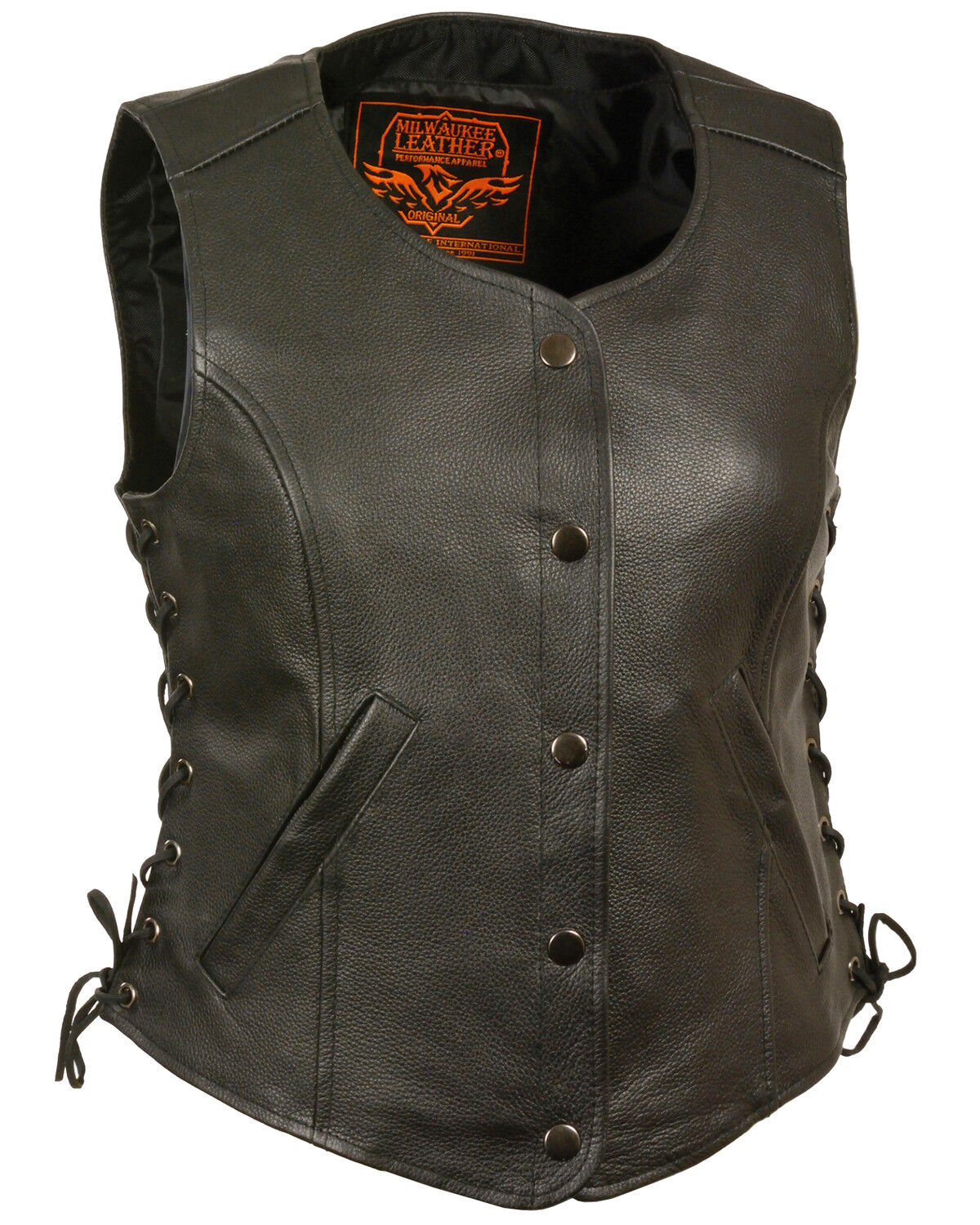 Image #1 - Milwaukee Leather Women's Side Lace Snap Front Vest - 4X, Black, hi-res