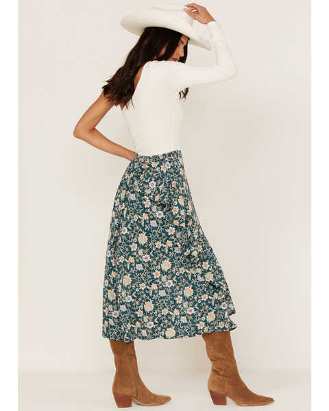 Shyanne Women's Floral Print Midi Skirt, Deep Teal, hi-res
