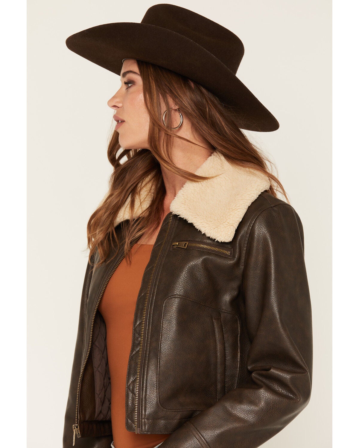 Image #2 - Levi's Women's Sherpa Collar Faux Leather Jacket, Brown, hi-res