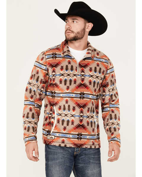 Powder River Outfitters by Panhandle Men's Pro Southwestern Print Zip Pullover , Tan, hi-res