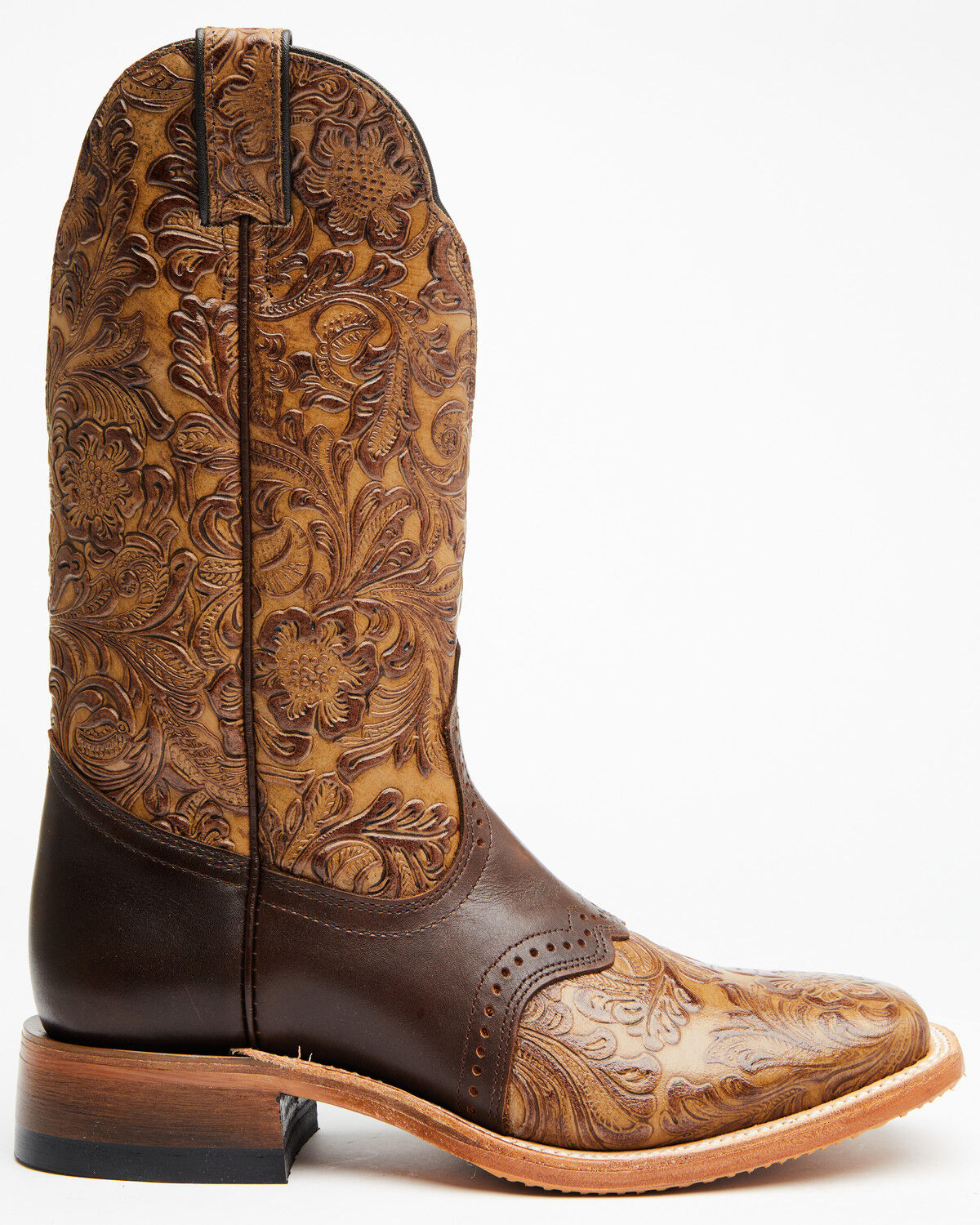 Cowboy boots hand tooled made to order to your size brown or black metallic toe. 