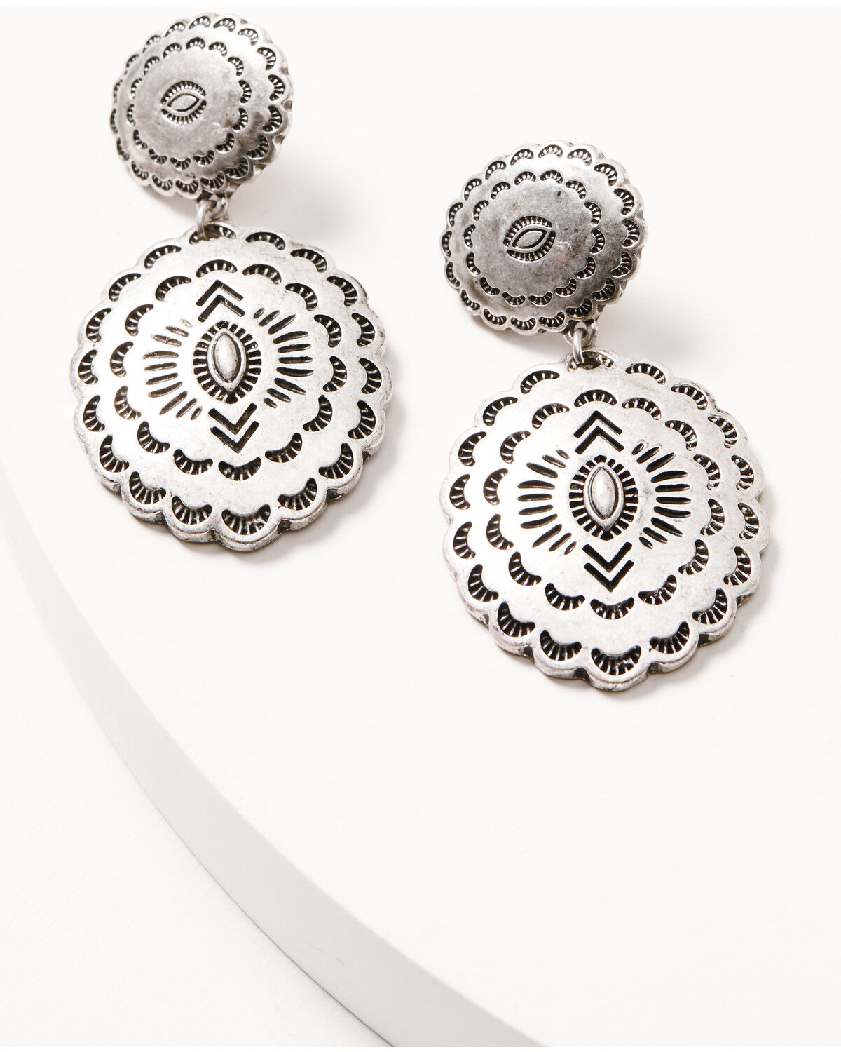 Image #1 - Shyanne Women's Shiloh Ridge Concho Statement Earrings, Silver, hi-res