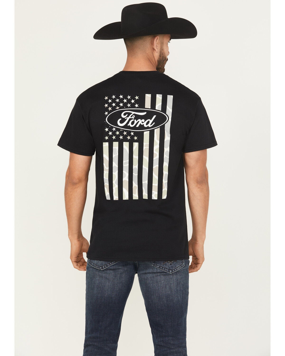 Buckwear Men's Ford Camo Flag Short Sleeve Graphic T-Shirt, Black, hi-res