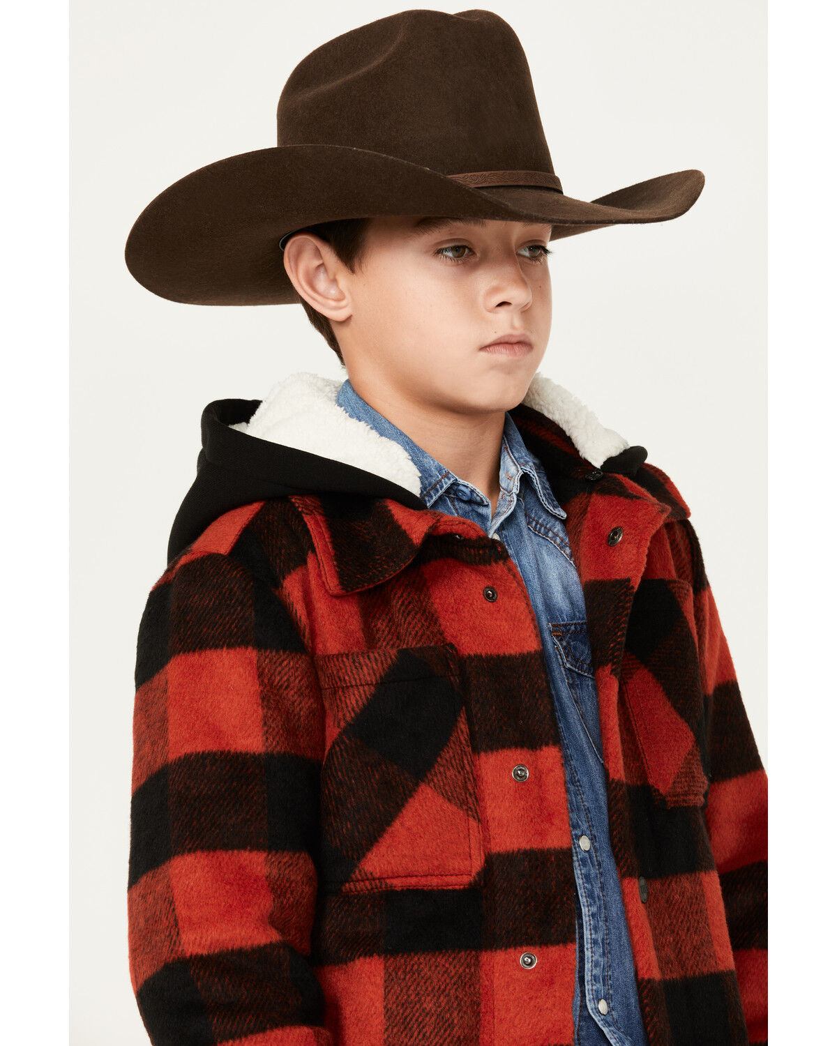 Image #2 - Urban Republic Little Boys' Plaid Print Wool Hooded Jacket, Red, hi-res