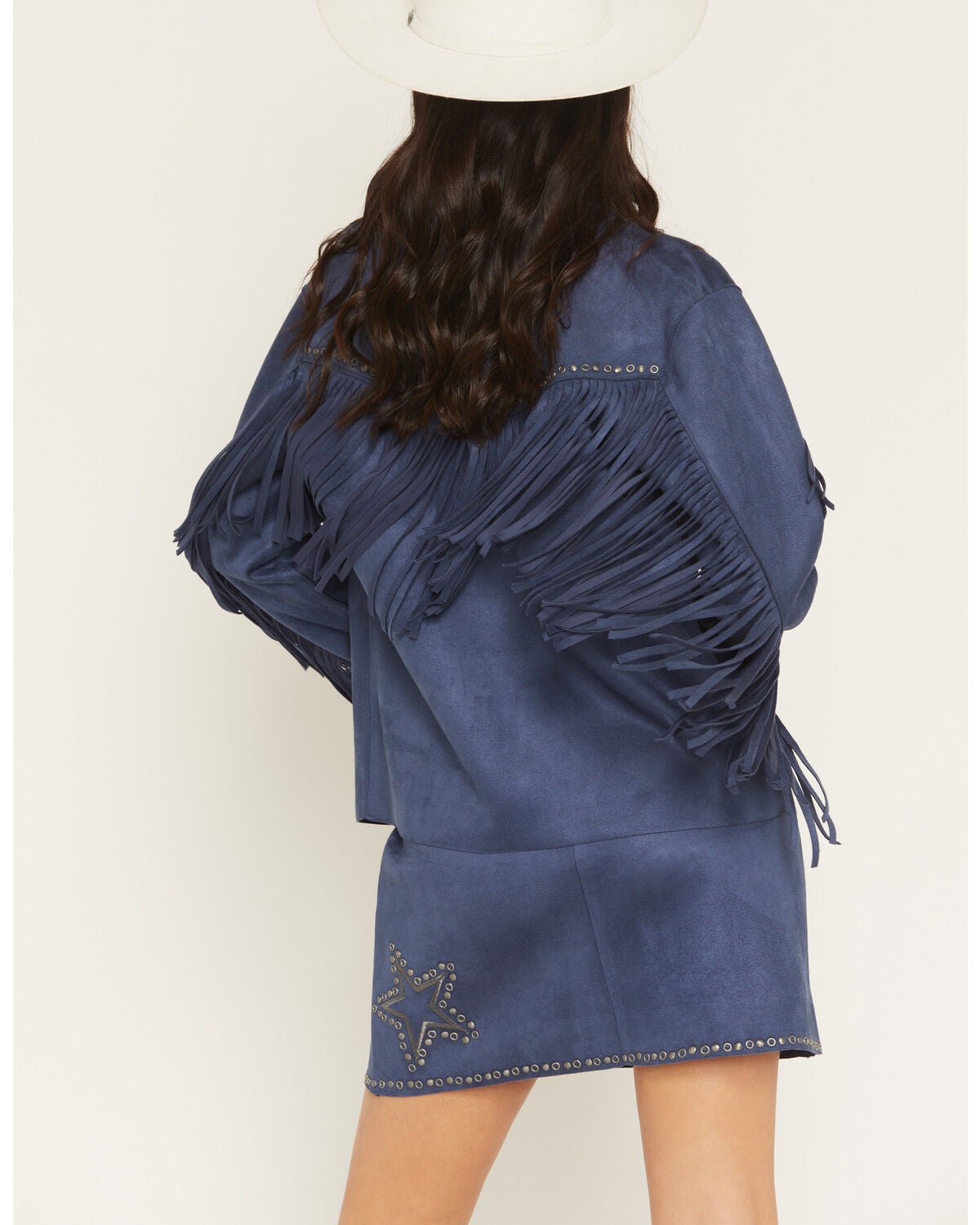 Image #4 - Idyllwind Women's Lonestar Fringe and Studded Faux Suede Jacket, Dark Blue, hi-res