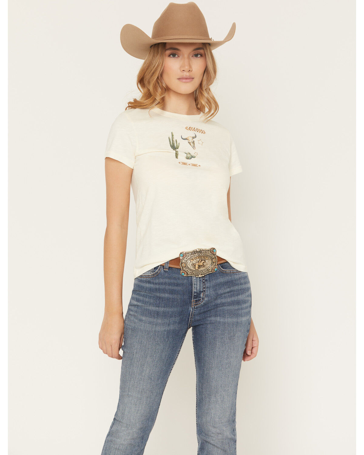 Image #1 - Shyanne Women's Icon Embroidered Short Sleeve Graphic Tee, Cream, hi-res