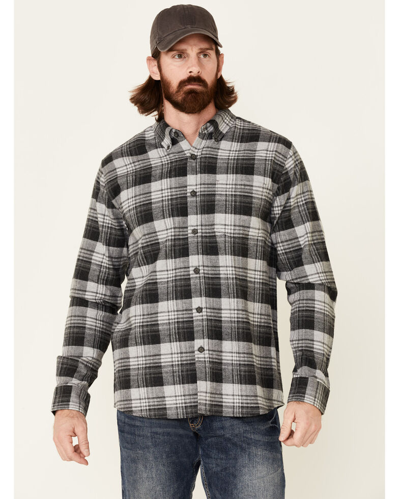 North River Men's Dark Grey Large Plaid Long Sleeve Button-Down Western Flannel Shirt , Dark Grey, hi-res
