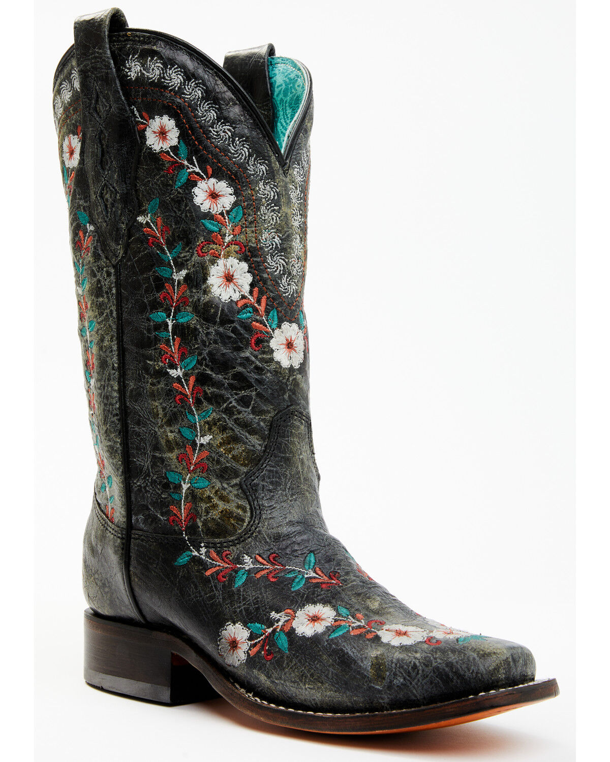 Image #1 - Corral Women's Floral Blacklight Western Boots - Square Toe, Black, hi-res