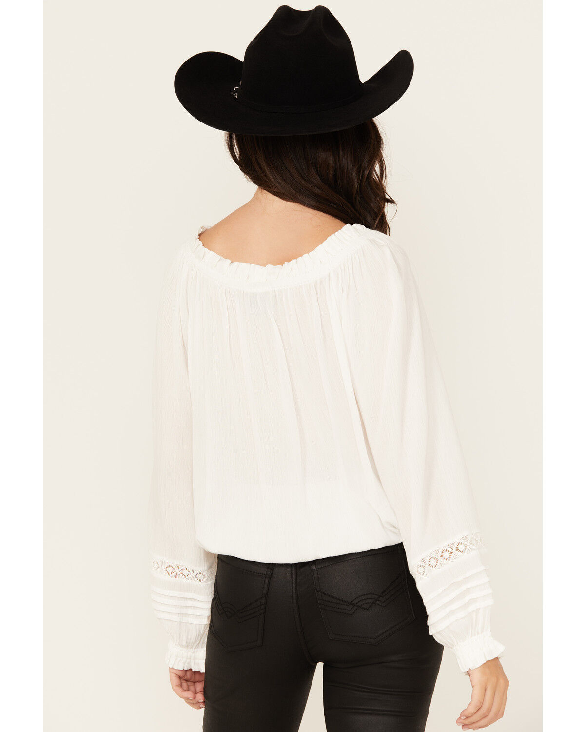 Image #4 - Wild Moss Women's Lace Detail Peasant Top, White, hi-res