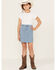 Image #1 - Hayden Girls' Herringbone Textured Denim Skirt, Blue, hi-res