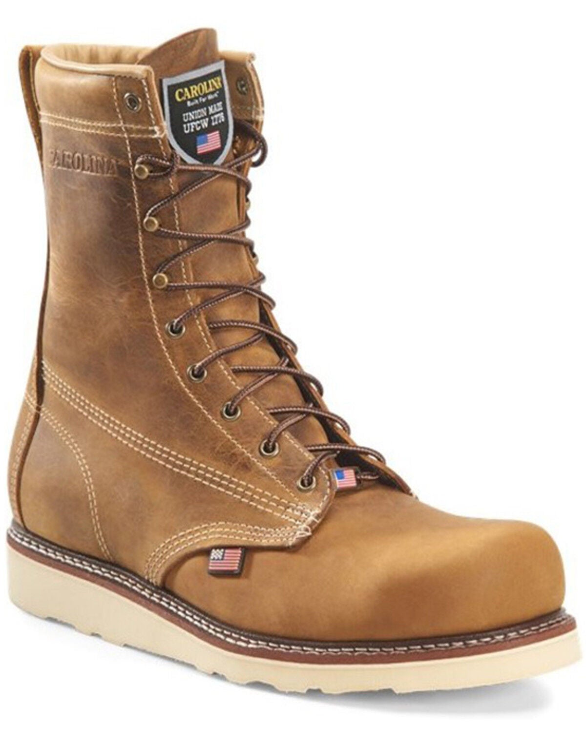 Carolina Men's 8" AMP USA Lace-Up Work Boots - Steel Toe, Brown, hi-res