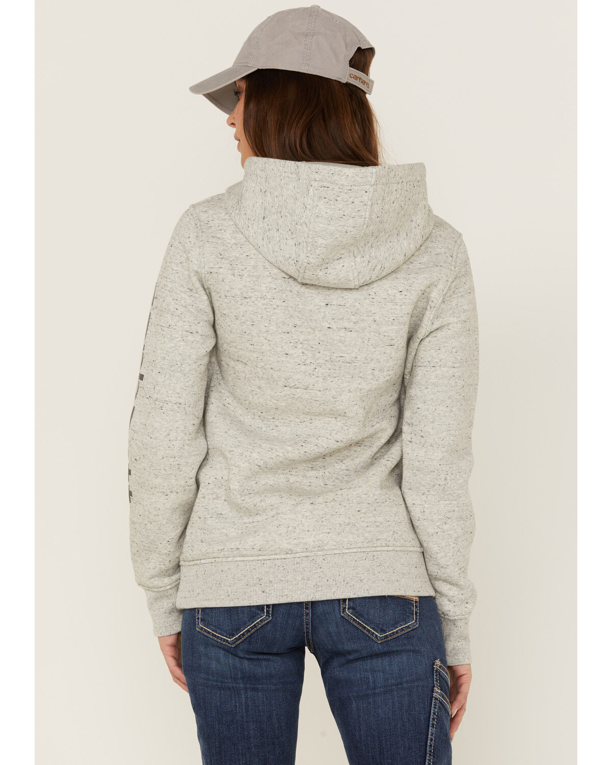 Image #3 - Carhartt Women's Clarksburg Sleeve Logo Hooded Sweatshirt, Heather Grey, hi-res