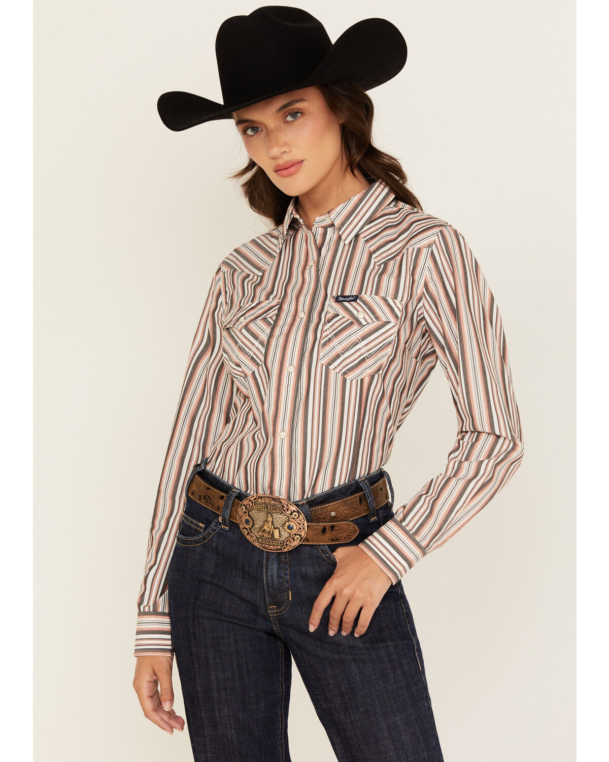 Image #1 - Wrangler Retro Women's Striped Print Long Sleeve Snap Western Shirt, Multi, hi-res