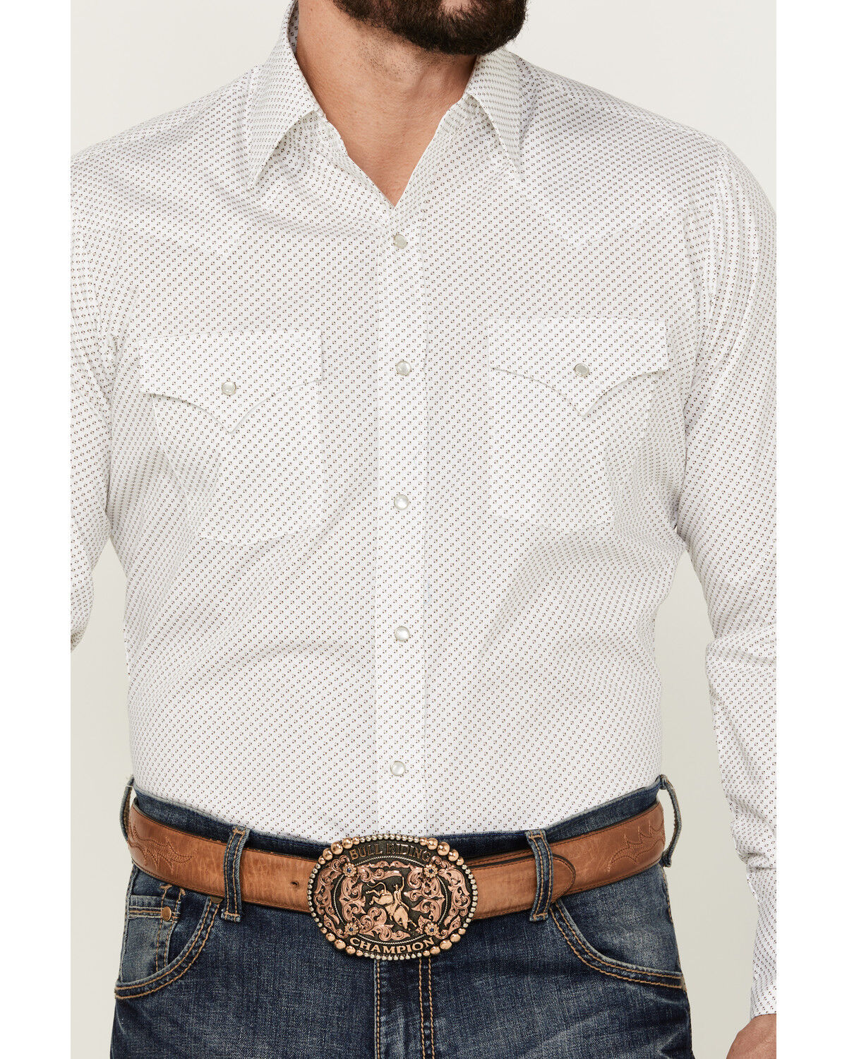 Image #3 - Ely Walker Men's Geo Print Long Sleeve Pearl Snap Western Shirt, White, hi-res