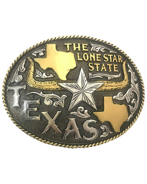 Image #1 - AndWest Men's Antique Gold & Silver The Long Star State Texas Belt Buckle, Silver, hi-res