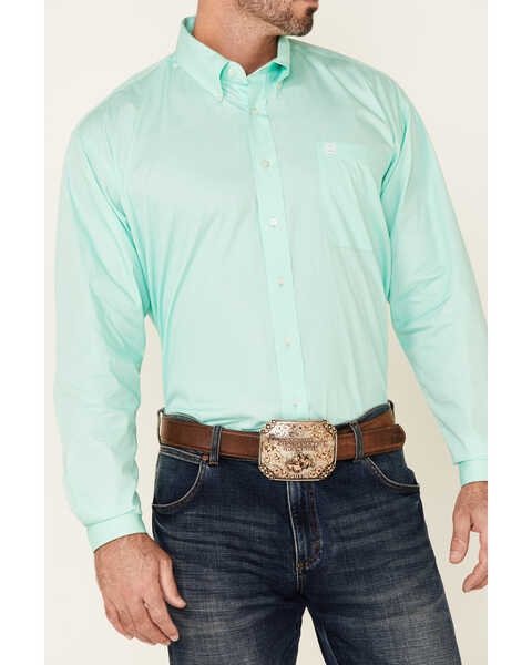 C‌inch Men's Solid Long Sleeve Button Down Western Shirt, Green, hi-res