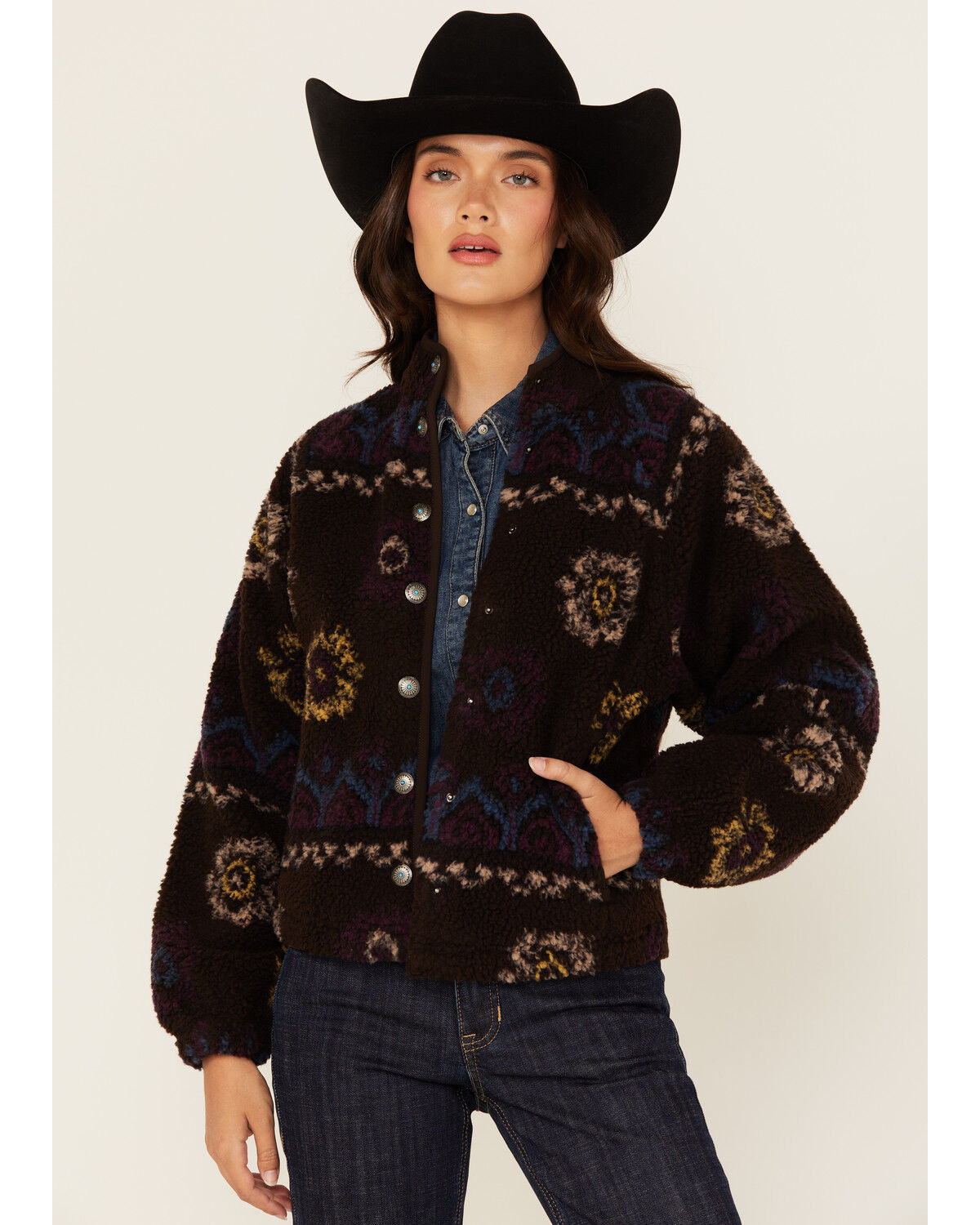 Image #1 - Shyanne Women's Printed Sherpa Jacket, Chocolate, hi-res