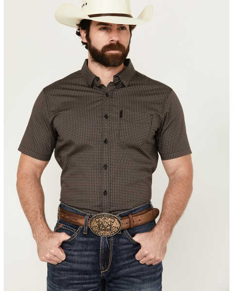 Image #1 - Ariat Men's Milo Geo Print Short Sleeve Button-Down Stretch Western Shirt , Black, hi-res