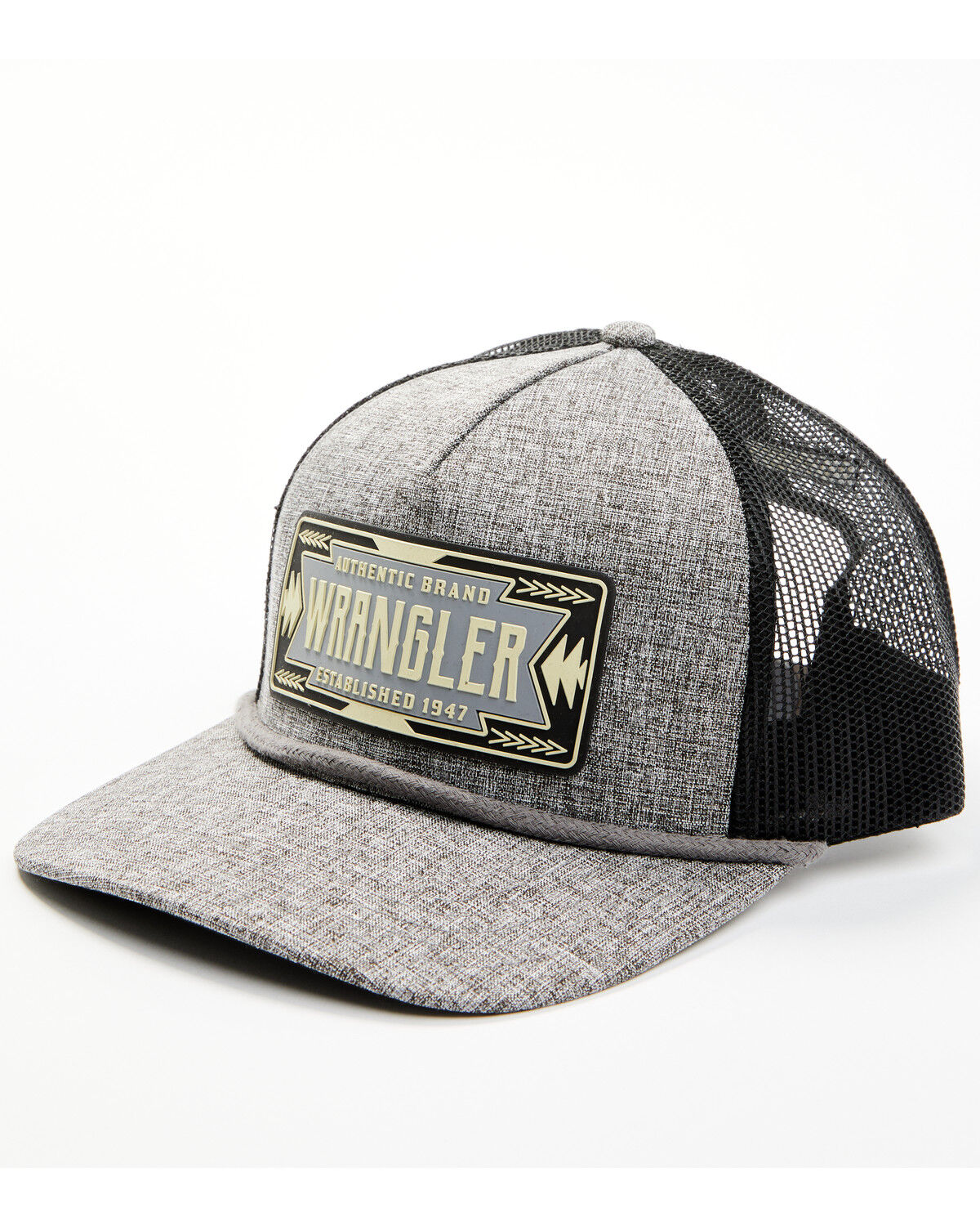 Image #1 - Boot Barn X Wrangler Men's Logo Trucker Cap, Grey, hi-res