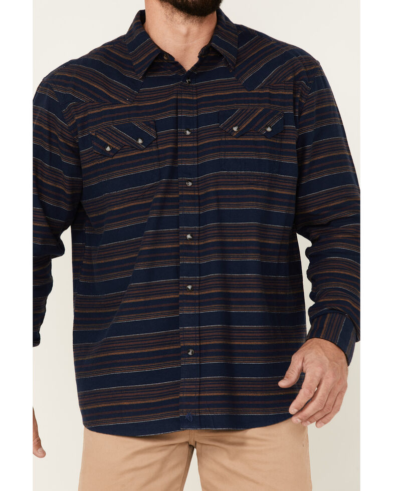 Moonshine Spirit Men's San Poncho Horizontal Stripe Long Sleeve Snap Western Flannel Shirt , Blue, hi-res