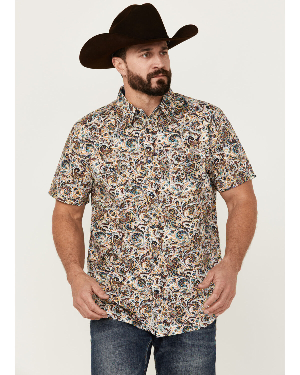 Image #1 - Moonshine Spirit Men's Sicilly Paisley Print Short Sleeve Snap Western Shirt, Multi, hi-res