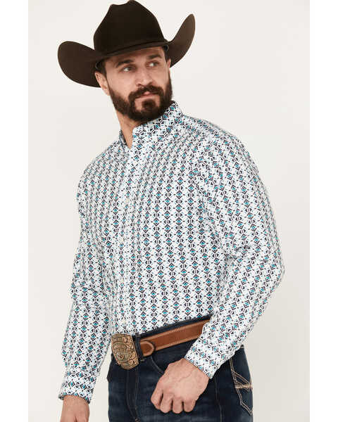 Image #2 - Ariat Men's Southwestern Print Nolan Classic Fit Button Down Long Sleeve Western Shirt, White, hi-res