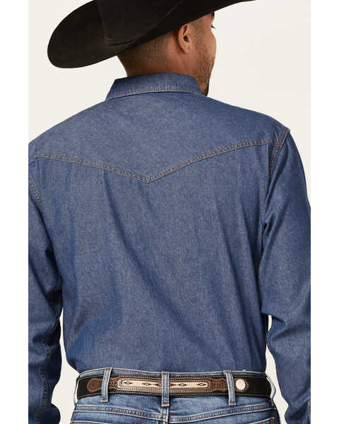 Blue Ranchwear Men's Medium Wash Long Sleeve Snap Western Denim Shirt , Medium Blue, hi-res