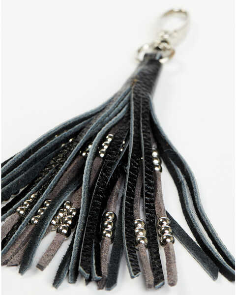 Image #2 - Shyanne Black Leather & Gold Beaded Fringe Keychain, Black, hi-res
