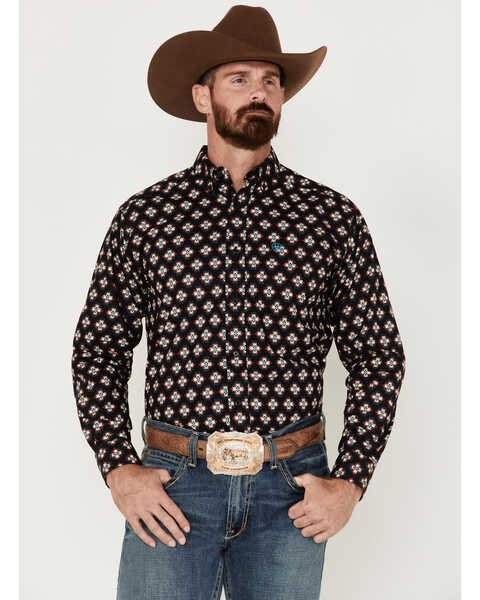 Image #1 - Ariat Men's Kasey Geometric Southwestern Print Long Sleeve Button-Down Western Shirt, Black, hi-res