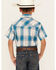 Ely Walker Boys' Textured Dobby Plaid Print Short Sleeve Pearl Snap Western Shirt, Teal, hi-res