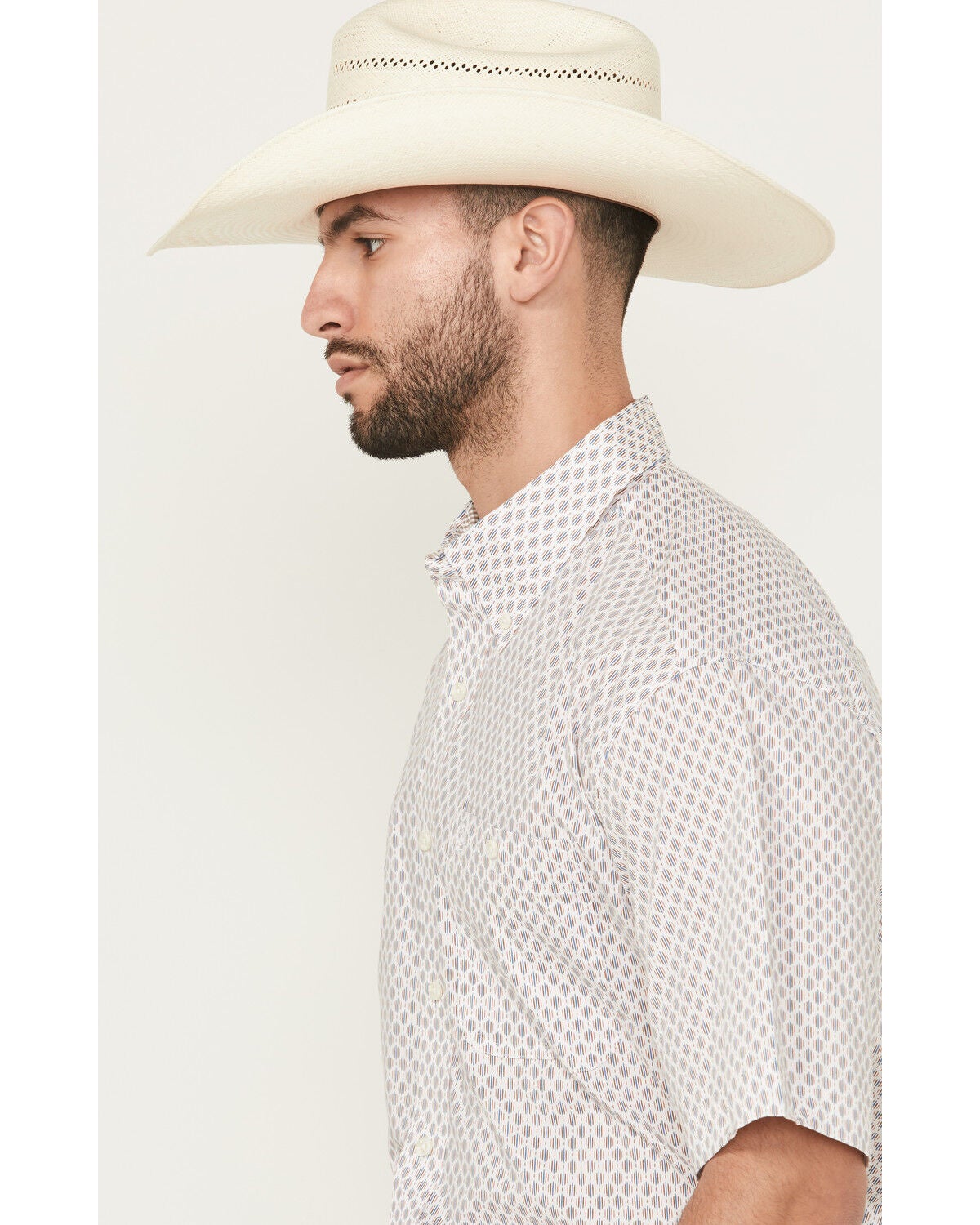 Image #2 - George Strait by Wrangler Men's Geo Print Short Sleeve Button-Down Stretch Western Shirt, White, hi-res
