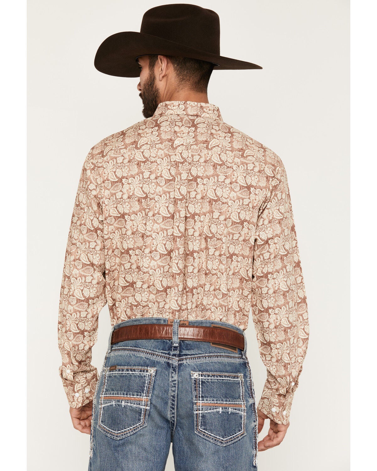 Image #4 - Ariat Men's Boot Barn Exclusive Fynn Paisley Print Long Sleeve Button-Down Western Shirt, Cognac, hi-res