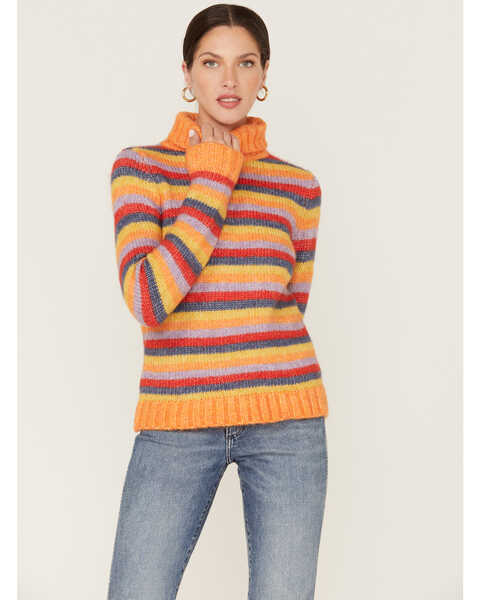 Wrangler Women's Stripe Knit Turtleneck Sweater, Orange, hi-res