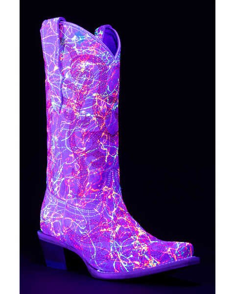 Image #1 - Corral Girls' Neon Blacklight Western Boots - Snip Toe , White, hi-res