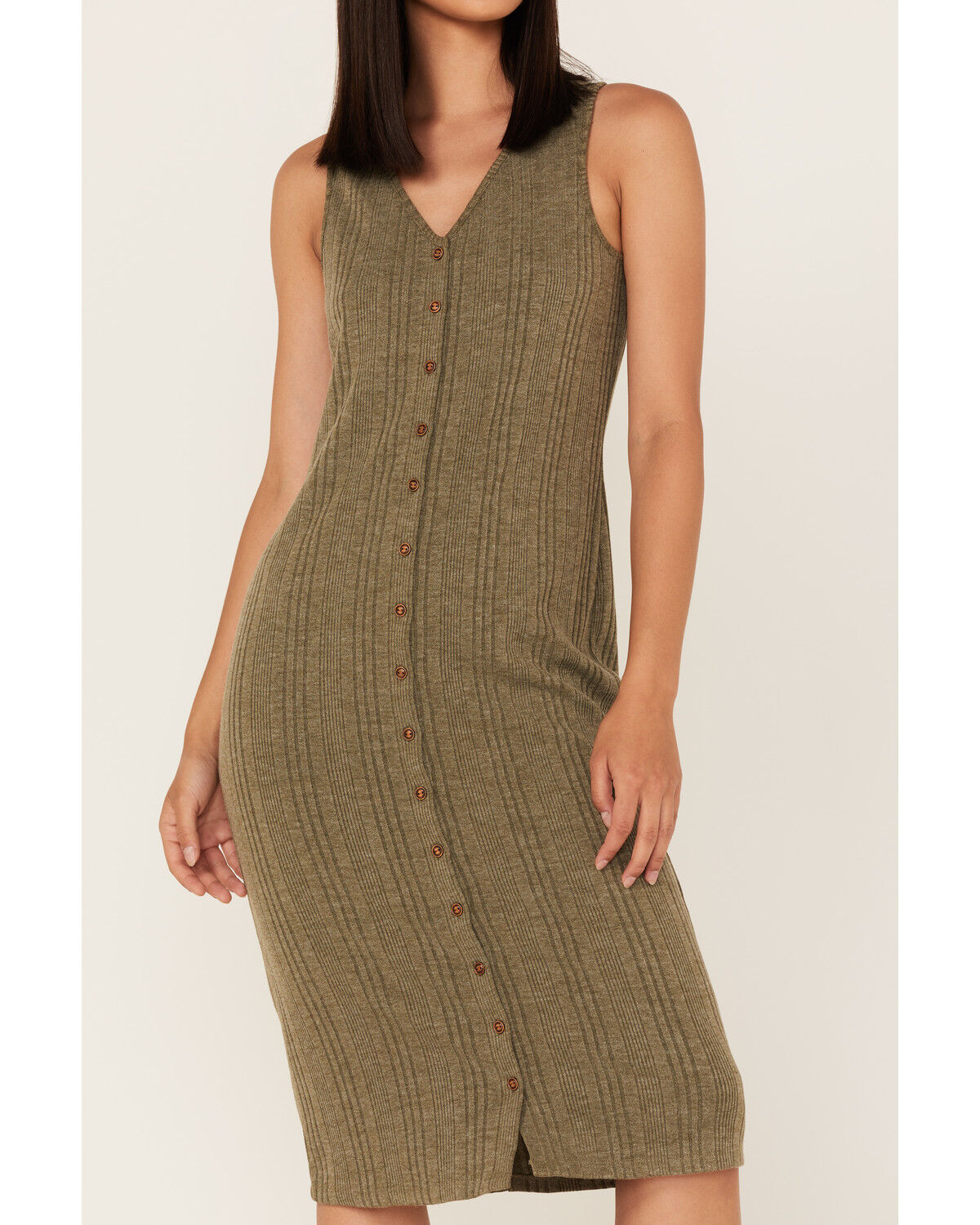 Image #3 - Cleo + Wolf Women's Ribbed Tank Midi Dress, Moss Green, hi-res